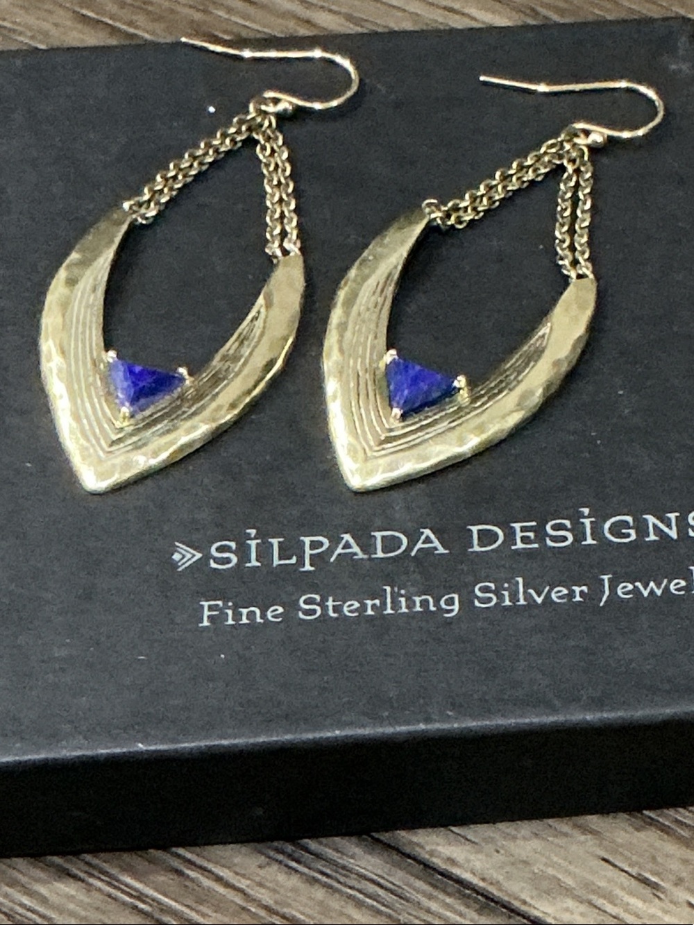 Silpada Brass Drop Earrings with Blue Lapis Stone